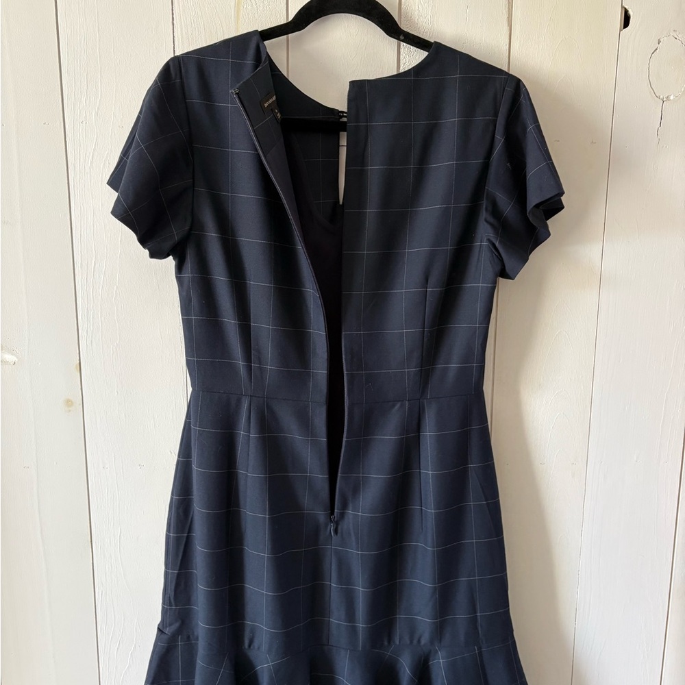 Banana Republic Navy Windowpane Checks Plaid Ruffle-Hem Short Sleeve Dress - Picture 8 of 15